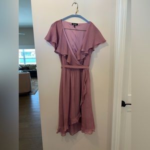 Kensie Women’s Ruffle Trim Faux Wrap Purple Sparkle Dress